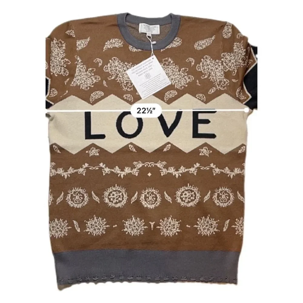 NWT The Hideout Clothing Co Men’s Brown Cream LOVE Crew Neck Sweater - Size S